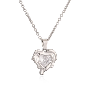 Lava heart necklace with zircon pendant in silver finish and dainty chain link
