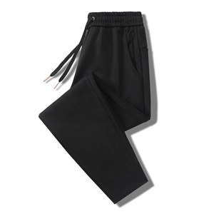 Men's black straight leg casual sweatpants with drawstring elastic waist and side zip pockets