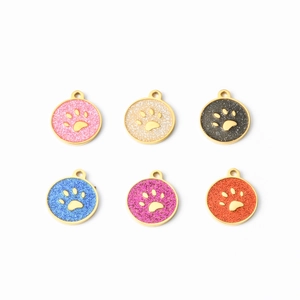 Glittering pet paw round charms in multi-color stainless steel for jewelry making