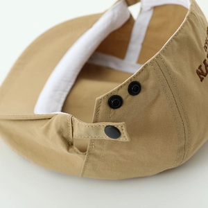 Kids khaki canvas beret with embroidery and adjustable snap buckle strap for 2-5 years