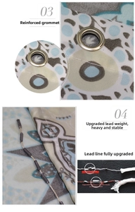 Detail of reinforced metal eyelets and weighted lead line on a waterproof shower curtain