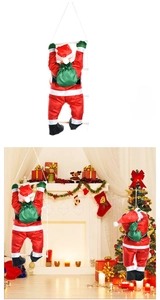 Detailed view of 50cm Santa Claus climbing white rope ladder decoration for Christmas tree