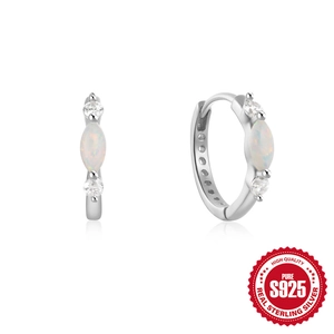 Elegant S925 sterling silver hoop earrings with marquise opal and zircon accents
