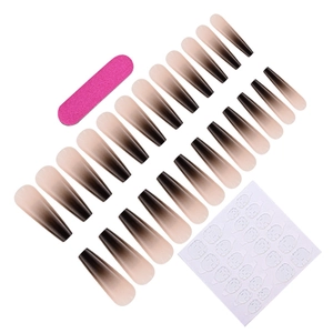 24pcs long coffin black gradient press-on nails set with file and adhesive tabs