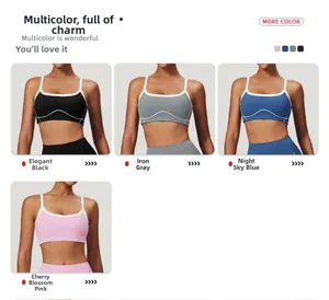 Détail de quatre brassières de sport avec col en U et bordures contrastées blanches