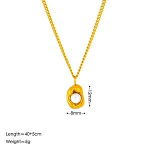 18K gold plated titanium necklace with irregular lava pendant and white pearl detail