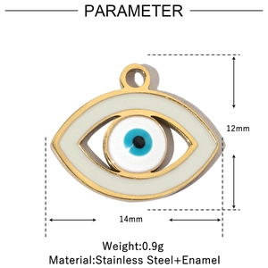 Macro detail showing technical dimensions of the evil eye stainless steel enamel pendant