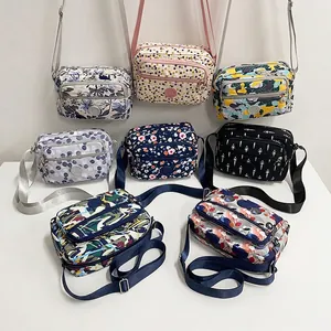 Floral Printed Women Crossbody Bag Waterproof Oxford Cloth Multi Pocket Casual Shoulder Bag Adjustable Strap Lightweight Travel