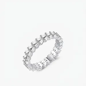 Anello Eternità In Argento Sterling 925 Con Zirconia Cubica Taglio Baguette Fede Nuziale Sovrapponibile Da Donna