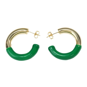 Minimalist C-shaped metal hoop earrings with gold and emerald green drip oil finish