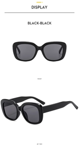 Front and 45-degree angle views of trendy black square jelly-colored sunglasses