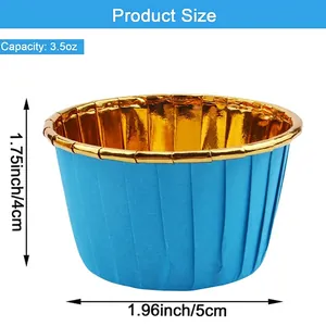 Blue aluminum foil cupcake liners 3.5oz with gold interior and rolled edges for baking