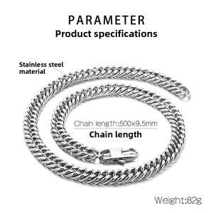 Close-up of 500mm x 9.5mm stainless steel curb chain with lobster clasp detail