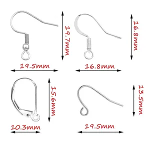 Detailed size measurement of 316 stainless steel earring hooks in various styles