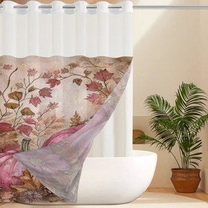 Waterproof shower curtain with vintage autumn pumpkin and maple leaf print for bathroom