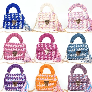 Handmade Woven Handbag Women Cotton Rope Crossbody Bag With Metal Chain Tassel Bohemian Casual Daily Shoulder Purse