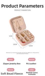 Detailed 10x10x5cm pink PU leather jewelry box with zipper and soft velvet lining