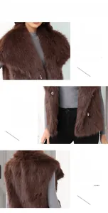 Detailaufnahmen der Kunstfellweste mit breitem Reverskragen und dickem Texturgewebe