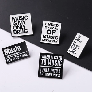 5-piece set of minimalist black and white punk music enamel pins with English quotes