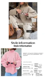 Détail des pulls en maille beige et rose avec guide des tailles et caractéristiques