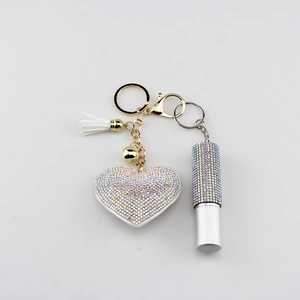 Heart Shaped Rhinestone Keychain With Mini Refillable Bottle And Tassel Alloy Bag Charm For Women Fashion Accessories