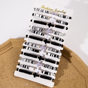 12-piece bohemian polymer clay heishi stretch bracelets set with cross charms