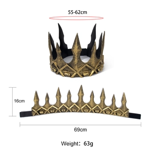 Retro king crown for Halloween cosplay with antique gold finish and physical dimensions