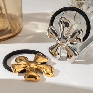 18k gold and silver irregular flower hair ties with high elasticity black fabric bands