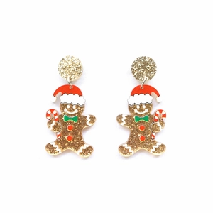 Cute Gingerbread Man Stud Earrings Glitter Acrylic Christmas Cartoon Jewelry For Women Girls Holiday Accessory