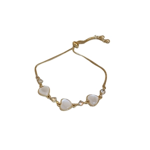 Adjustable gold plated flower heart bracelet with opal and pearl accents for women