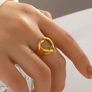 Hollow Geometric Ring Stainless Steel Adjustable Open Irregular Wave Liquid Metal Style Polished Jewelry For Women