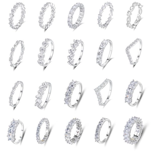 Collection of S925 sterling silver rings with various cubic zirconia diamond cuts
