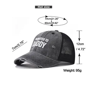 Detailed size guide for cotton Daddy baseball cap featuring dimensions and weight info
