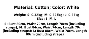 Size chart detail for the white French halter embroidery dress in cotton fabric