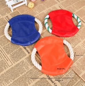 Three-piece set of 18cm cotton rope dog frisbees in blue, red, and orange colors
