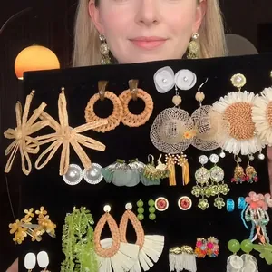 Boucles D'oreilles Bohème En Raphia Pour Femmes Tissé Main Goutte D'eau Fleur Frange Bijoux De Vacances Avec Silver Earring Post
