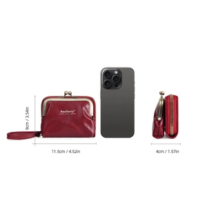 Red lychee pattern mini wallet with metal buckle and zipper showing 11.5cm dimensions