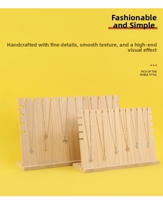 Solid wood tiered necklace display stand with multiple slots for jewelry organization