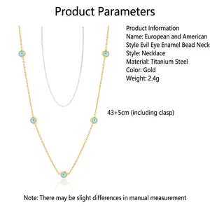 Minimalist 18K gold-plated stainless steel necklace with blue evil eye beads