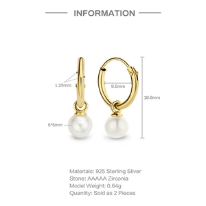 Detailed view of 925 silver pearl earrings with dimensions and premium zircon accents