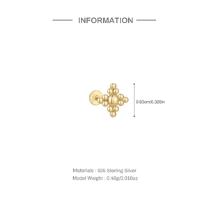 Detail of S925 sterling silver gold-plated star stud earring with precise dimensions