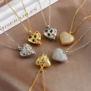 Elegant Open Heart Locket Pendant Necklace Copper Gold Silver Plated Rhinestone Jewelry For Women Valentine Gift