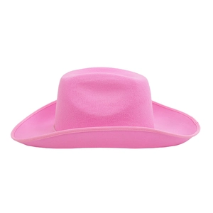 Detailansicht eines leuchtend rosa Filz-Cowboyhutes mit geschwungener breiter Krempe