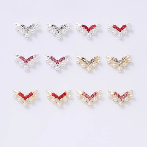 Japanese style V-shape alloy nail art charms with pearls and rhinestones in gold and silver