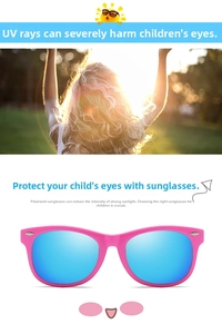 Detail view of pink children polarized sunglasses with blue coated lenses and TR90 frame