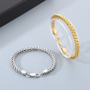 Minimalist stainless steel wheat chain bracelet in gold and silver finish for men and women