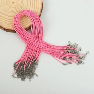 Pink wax cord necklaces with silver lobster clasps and extension chains for DIY jewelry