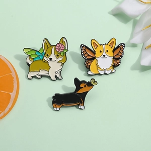 Cartoon Corgi Hund Legierung Emaille Brosche Pin Süßes Tier Abzeichen Mit Schmetterlingsflügeln Für Kleidung Rucksack Deko
