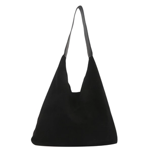 Minimalist black suede tote bag with wide straps for women's daily commuting use