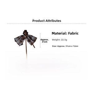 Brown and blue checkered bow scrunchie with long ribbons, 31x12cm size and 22.5g weight